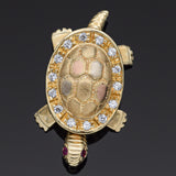 Estate Ruby & CZ 14K Yellow Gold Articulated Turtle Charm Pendant