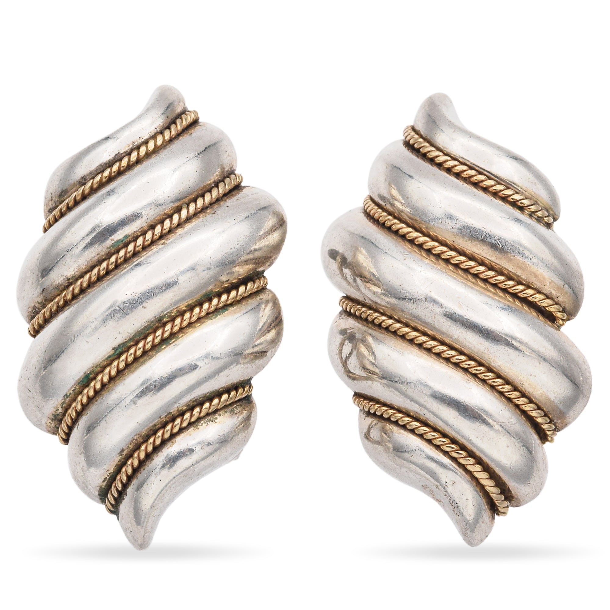 Tiffany & Co. Sterling Silver and 14K Yellow Gold Swirl Omega Back Clip On Earrings