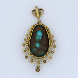 Vintage Matrix Turquoise Pendant with Filigree Work in 14K Gold