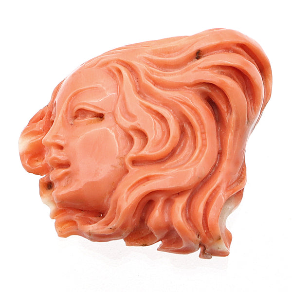 Vintage Carved Salmon Coral Goddess Profile Figurine Statue