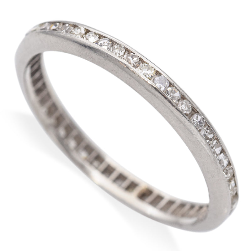 Vintage 12K White Gold Round Diamond Channel Set Eternity Wedding Band