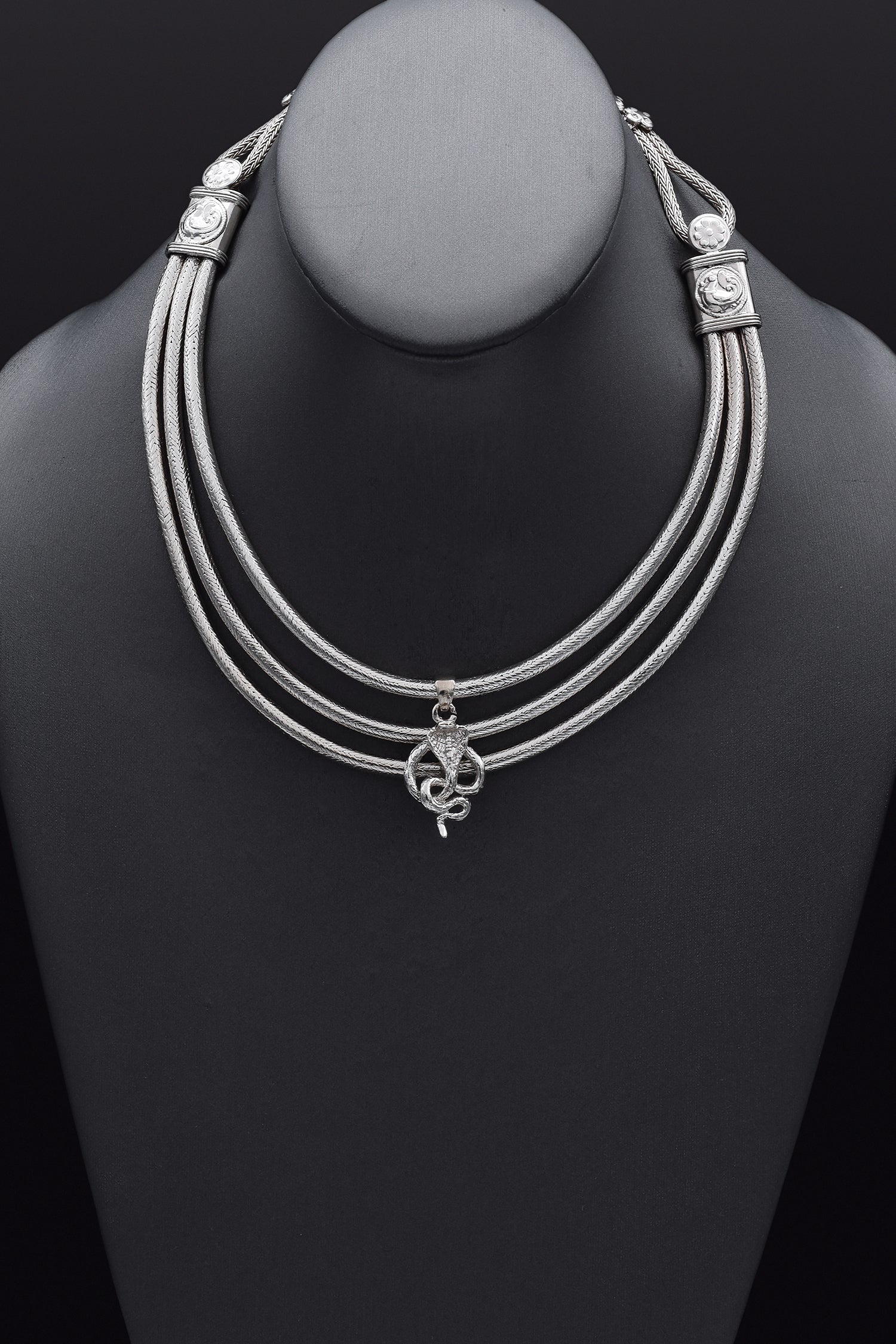 RA Rathod Arts Vintage Sterling Silver Cobra Multi-Chain Collar Necklace