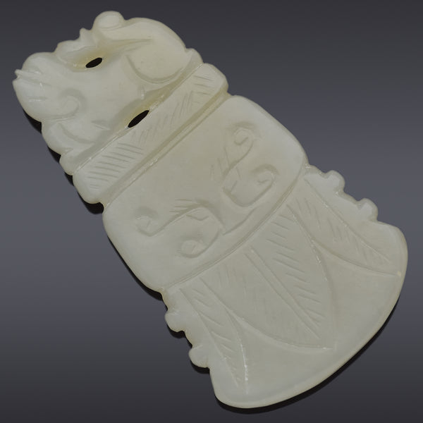 Antique Mutton Fat Jade Large Carved Foo Dog Pendant