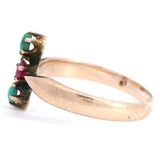 Antique 10K Rose Gold Ruby Turquoise Ring, Size 3.75