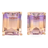 14K Yellow Gold 6.12 TCW Emerald Cut Bi-Color Ametrine Stud Earrings