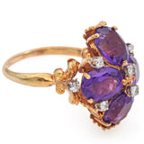 18K Yellow Gold 6.72 TCW Amethyst and Diamond Leaf Setting Cocktail Ring