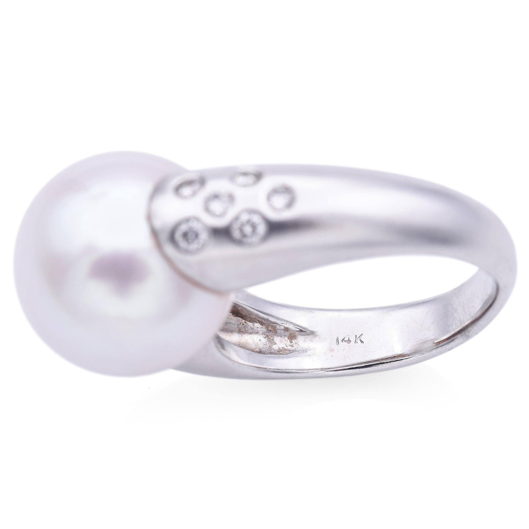 Estate 14K White Gold Pearl & Diamond Cocktail Ring Size 8.25