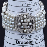 Vintage 1.76 TCW Diamond & Pearl Precious Metal Alloy Multi-Strand Bracelet