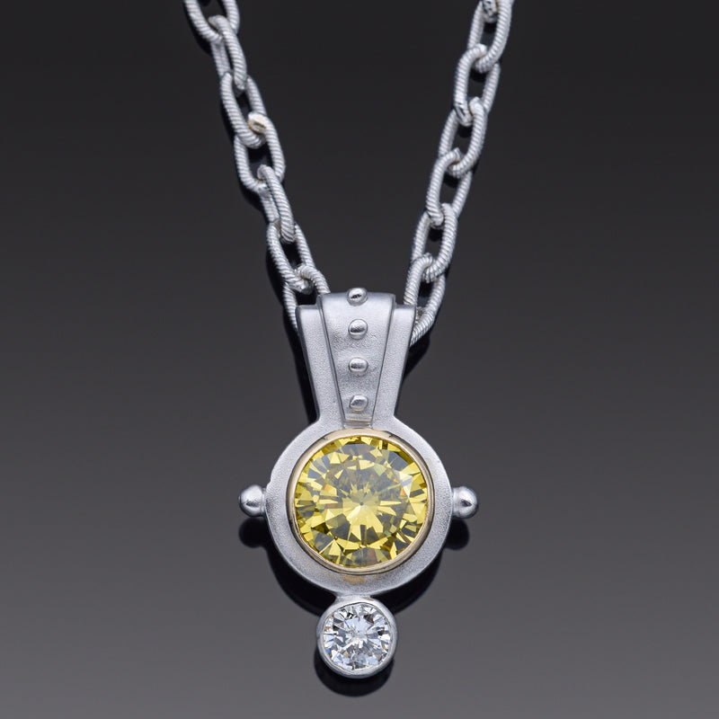 Estate 14K Gold Yellow & White 1.84 TCW Diamond Pendant 18K Gold Chain Necklace