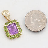 Vintage AE Signed 14K Yellow Gold Peridot Amethyst Pendant