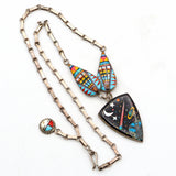 Vintage Zuni Southwest Inlay Multi-Stone Sterling Silver Galaxy Necklace