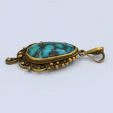 Vintage Matrix Turquoise Pendant with Filigree Work in 14K Gold