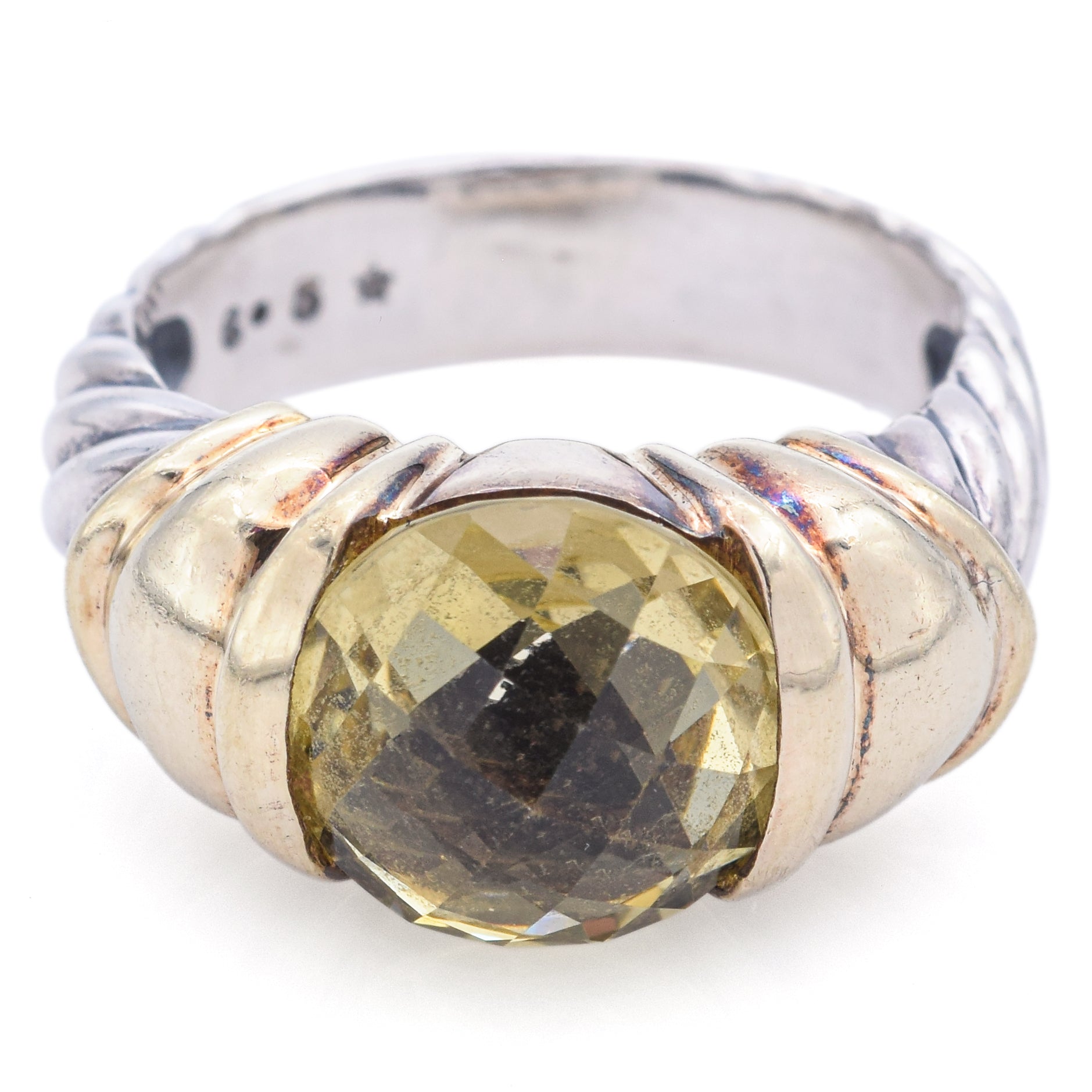 David Yurman Sterling Silver & 14K Yellow Gold Lemon Quartz Capri Ring Size 6,5