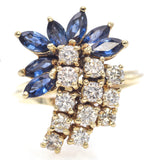 14K Yellow Gold 1.47 TCW Marquise Sapphire and Round Diamond Cocktail Ring