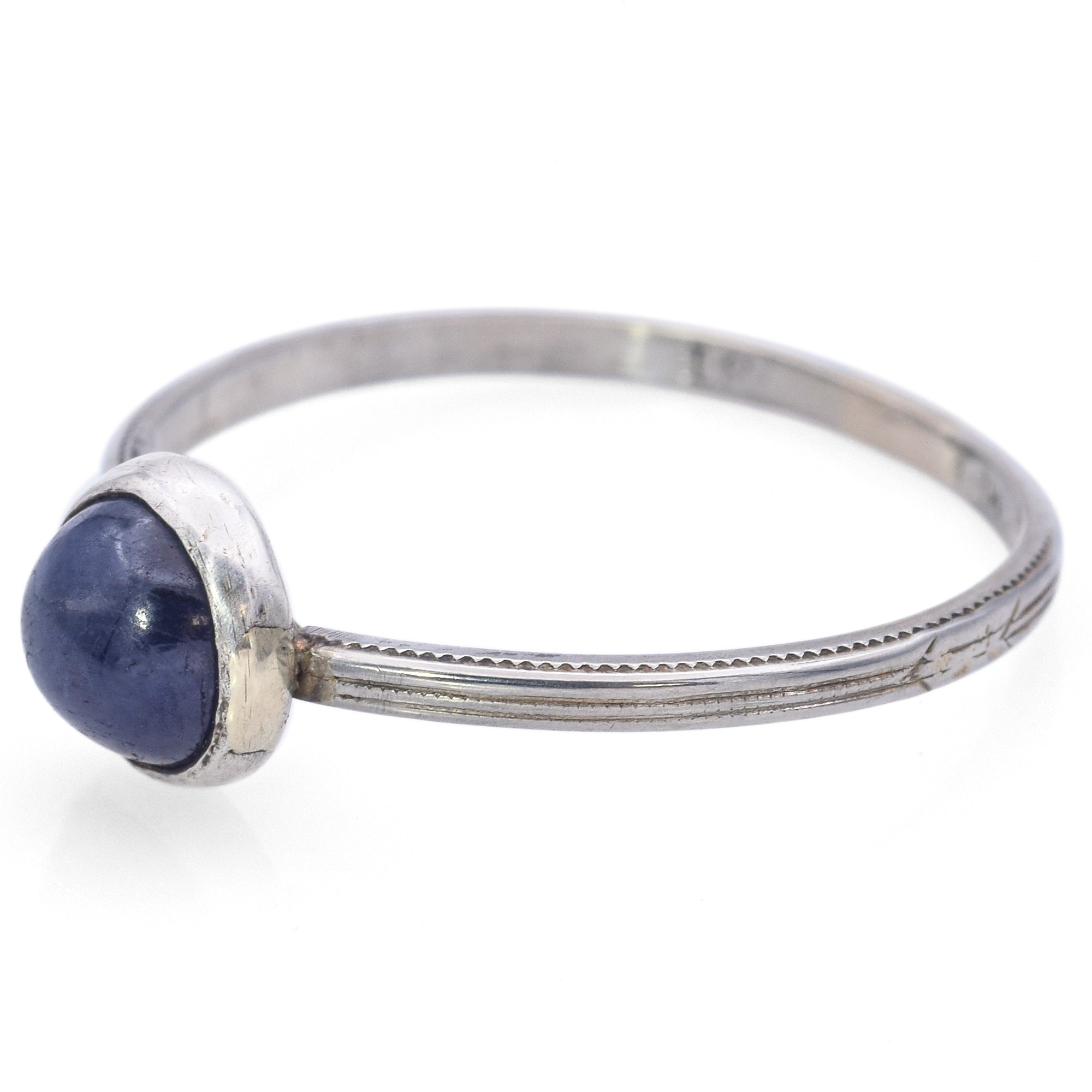 Antique 18K White Gold 1.56 Ct Sapphire Round Cabochon Band Ring Size 9.5