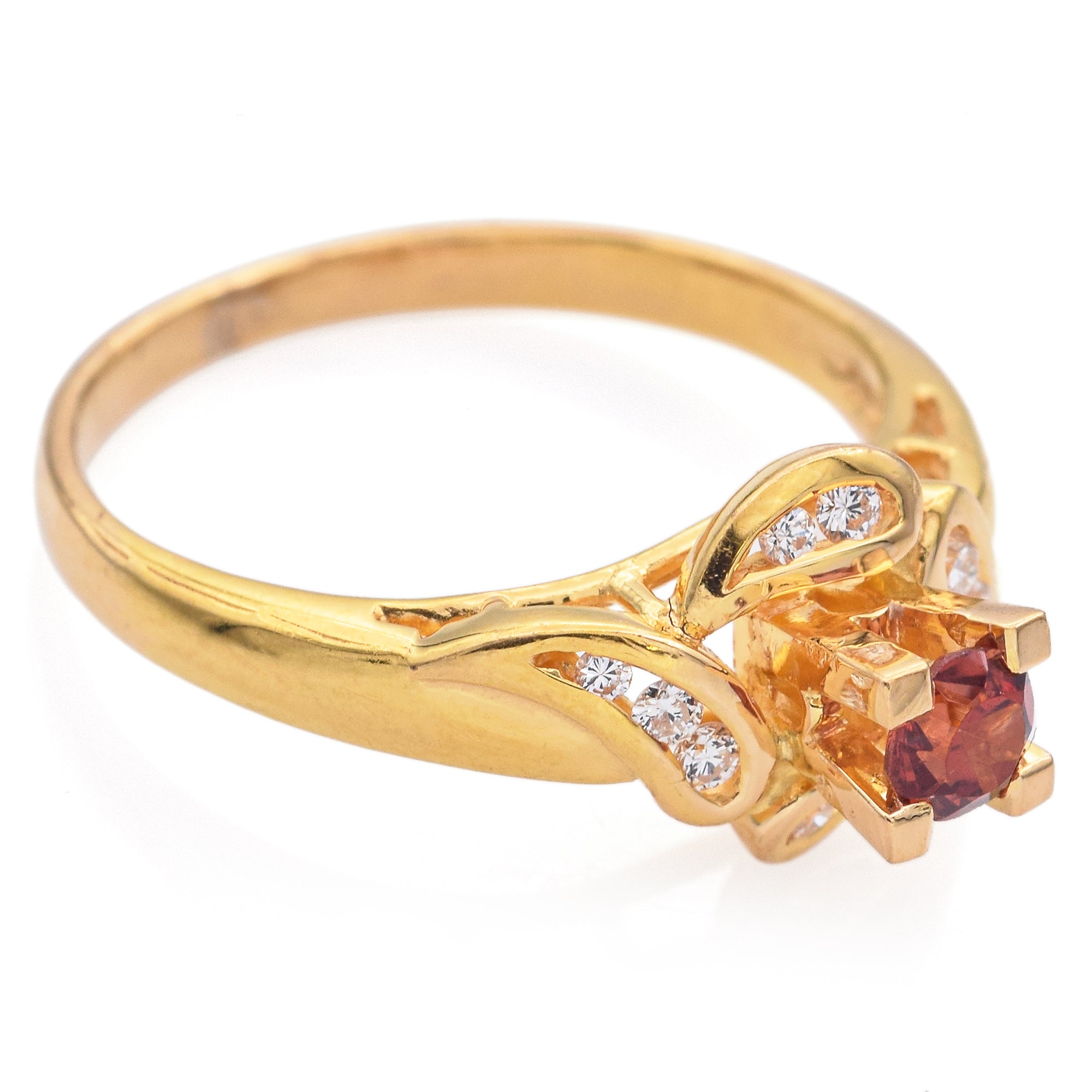 20K Yellow Gold Orange Mandarin Oval Garnet and Diamond Ring