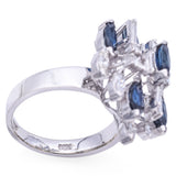 Vintage 14K White Gold Sapphire & 1.07 TCW Diamond Cluster Cocktail Ring Size 6.5