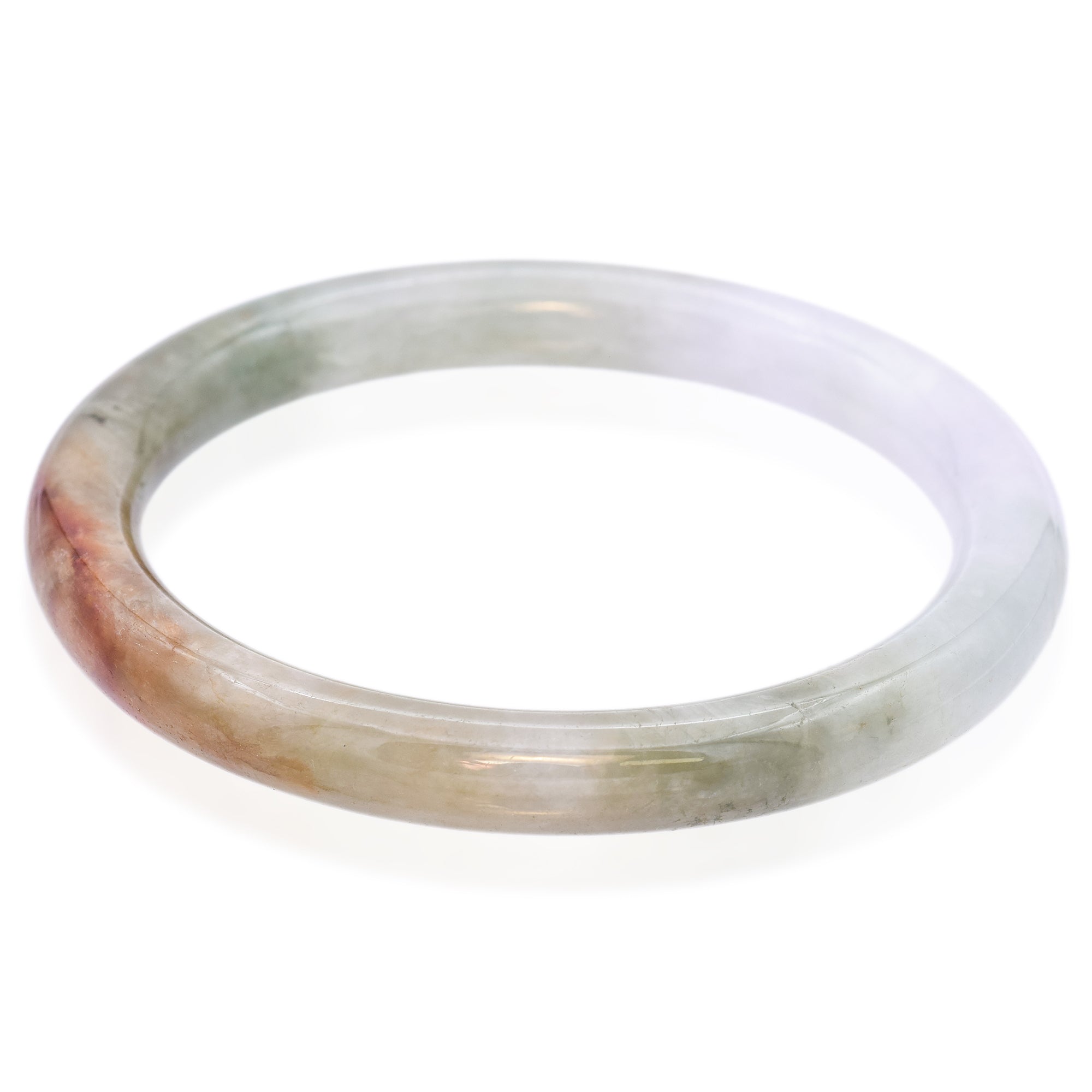 GIA Variegated Green, White Orangy Brown Grade A Jadeite Jade Bangle Bracelet