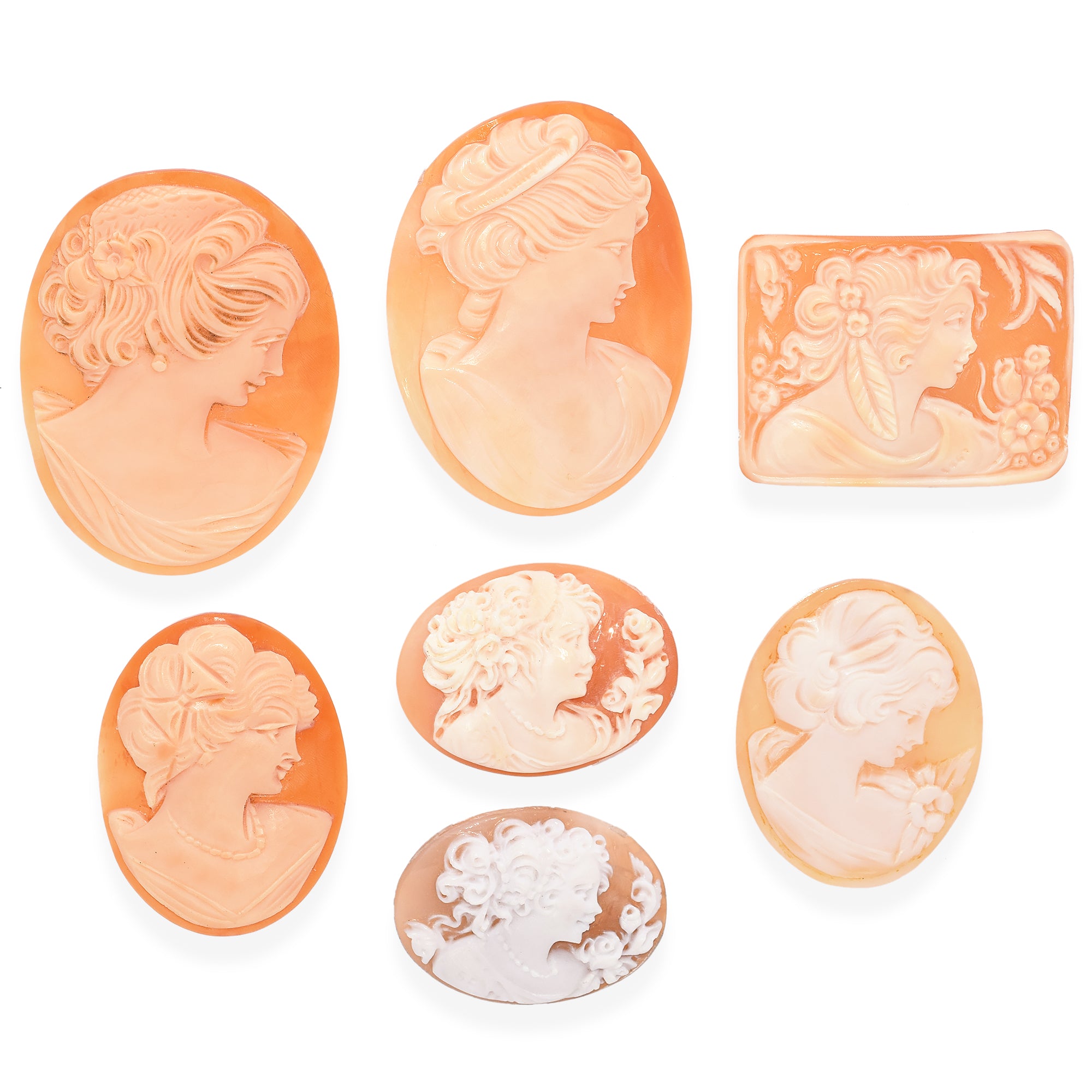 Lot of 7 Vintage Loose Carved Portrait Cameo Shells