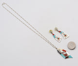 Zuni Southwestern RC, I Signed Sterling Silver Multi-Stone Pendant & Earring Set