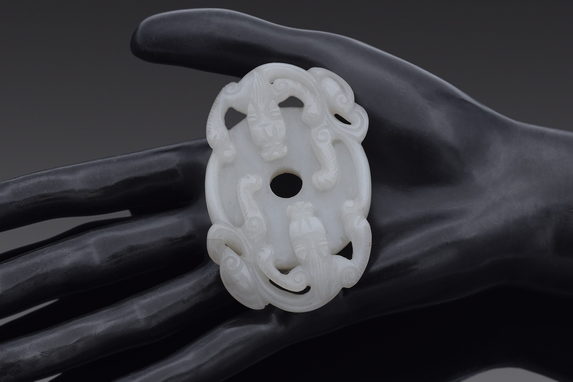 Antique White Mutton Fat Jade Carved Dragon Bi Disc Figurine Pendant