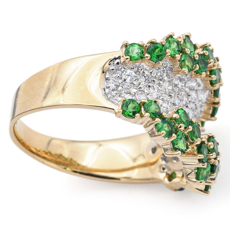 Estate 14K Yellow Gold Tsavorite & 0.74 TCW Diamond Band Ring Size 9