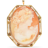 Antique Yellow Gold Woman Filigree Cameo Pendant Brooch