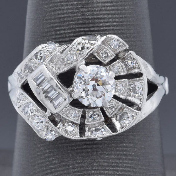 Antique Art Deco 0.92 TCW Diamond 12K White Gold & Platinum Band Ring Size 7.5