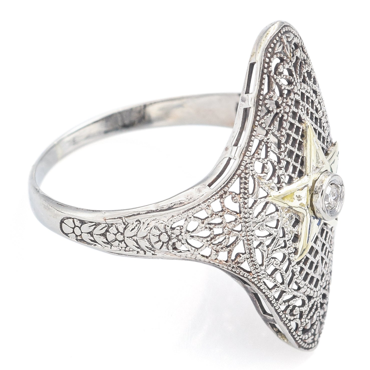 Antique Art Deco Diamond 14K White Gold Star Cocktail Ring Size 6