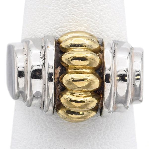 Caviar Sterling Silver & 18K Yellow Gold Ring Size 7