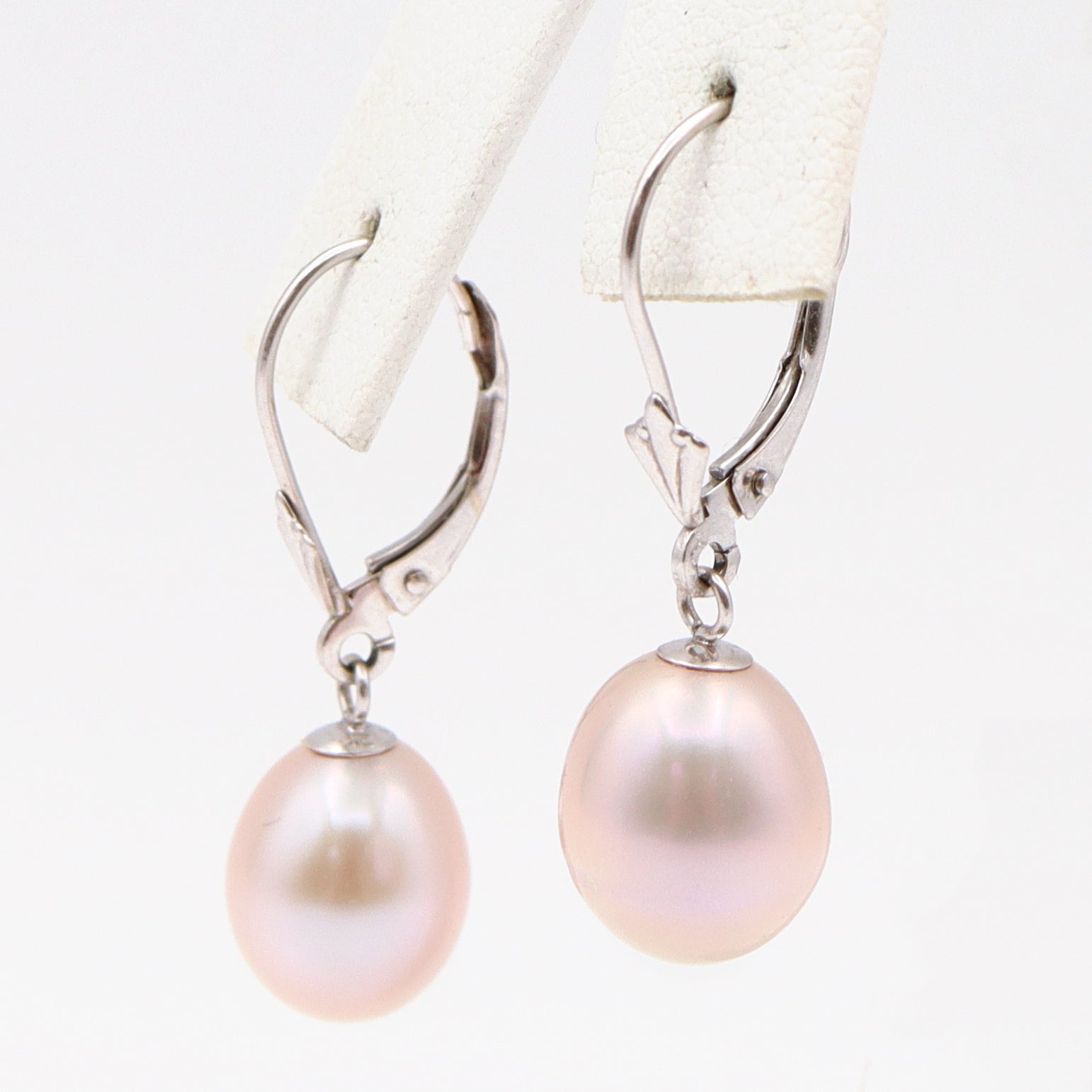 14K White Gold Freshwater Pearl Lever Back Dangle Earrings