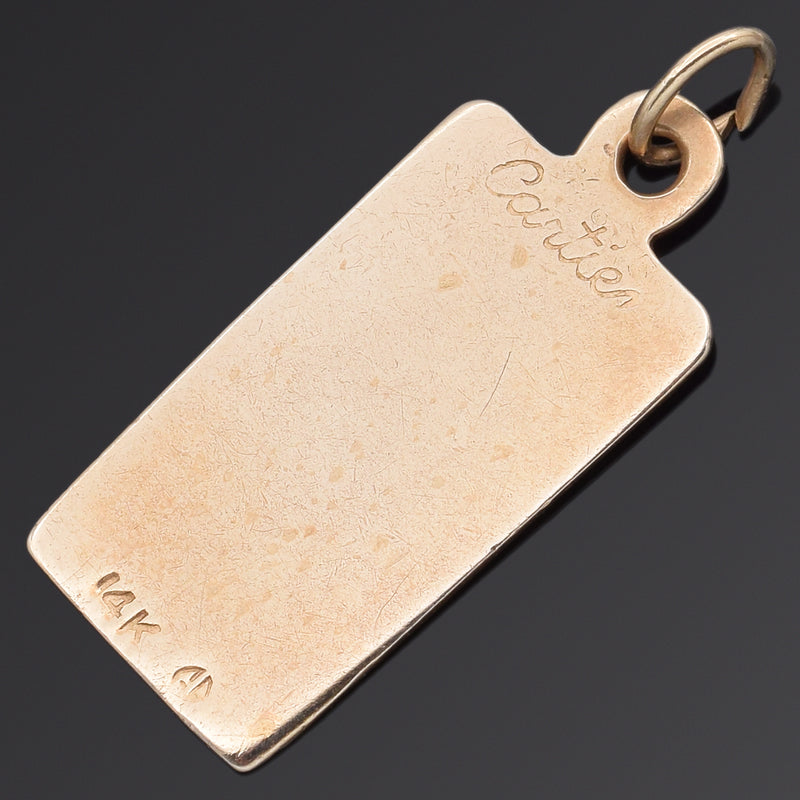 Cartier Vintage 14K Yellow Gold Bar Tag Charm Pendant 23 x 10.50