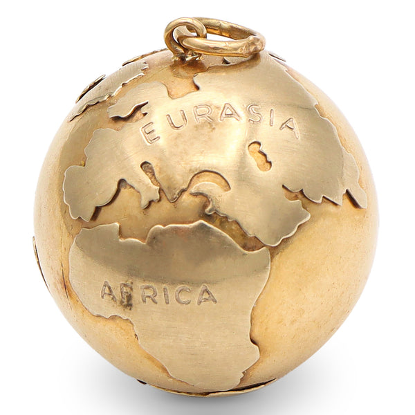 Vintage 18K Yellow Gold World Globe Pendant, 10.4 Grams, 28.75x25 mm