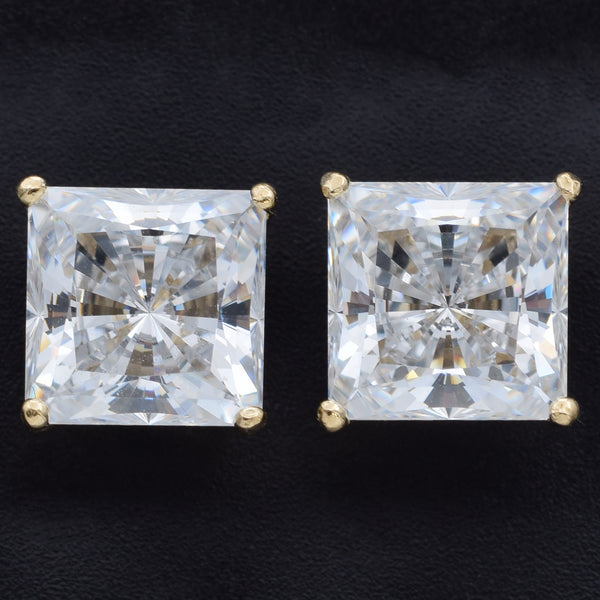 Estate Cubic Zirconia Princess Cut 14K Yellow Gold Stud Earrings 8.75 mm