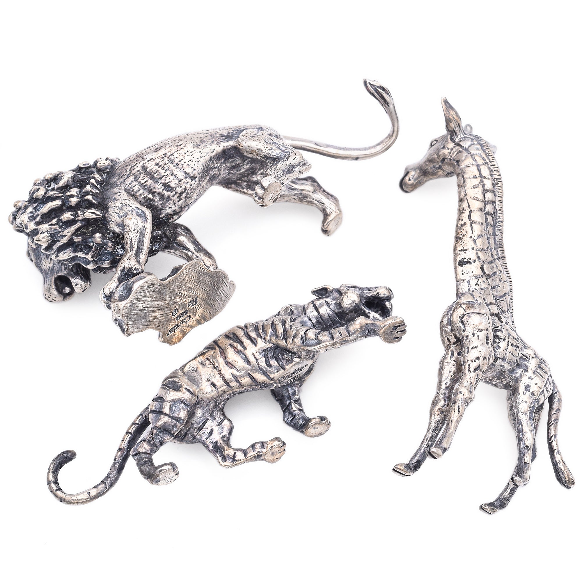 Vintage Cartier Sterling Silver Giraffe, Lion and Panther Miniature Figurines