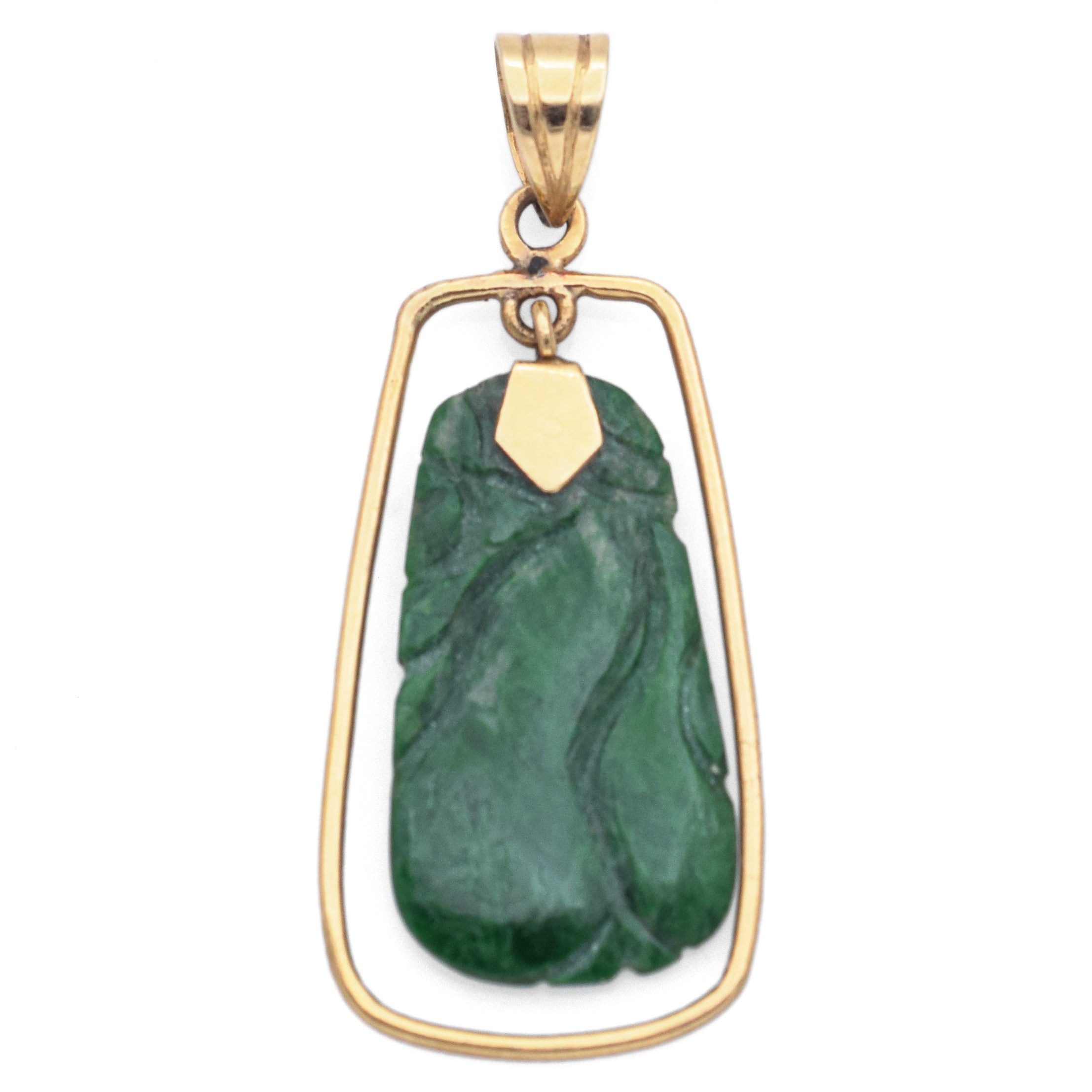 Vintage 14K Yellow Gold Green Jade Carved Squash Fruit Pendant