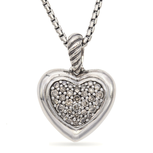 David Yurman Sterling Silver Diamond Heart Pendant Necklace