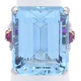 $18,000 Appraised Platinum 30 TCW Aquamarine, Ruby & 0.40 TCW Diamond Ring +Box