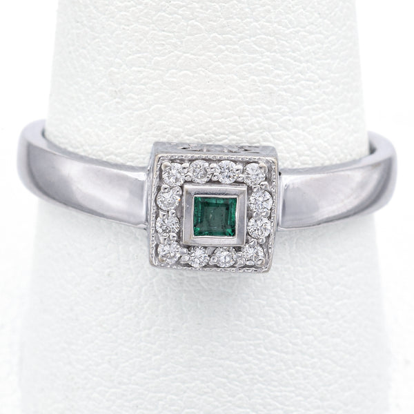 EFFY BITA 14K White Gold Emerald & Diamond Ring Size 10