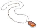 Vintage Sterling Silver Baltic Amber Large Pendant Necklace 31.75 Inches