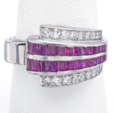 Estate 12K White Gold Ruby & 0.48 TCW Diamond Band Ring Size 8.25