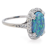 Antique Platinum 2.19 Ct Black Opal & Rose Cut Diamond Ring Size 5.5