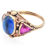 Vintage 14K Yellow Gold 4.06 Ct Lab Sapphire & Ruby Band Ring Size 6