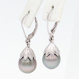 14K White Gold Tahitian Pearl Lever Back Dangle Earrings