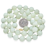 Estate 14K Yellow Gold Pale Green Jade Beaded Strand Necklace