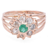 Antique 14K Rose Gold Emerald & 0.42 TCW Old Cut Diamond Band Ring Size 6.25