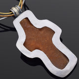 Vintage Amber Sterling Silver Leather Cord Cross Pendant