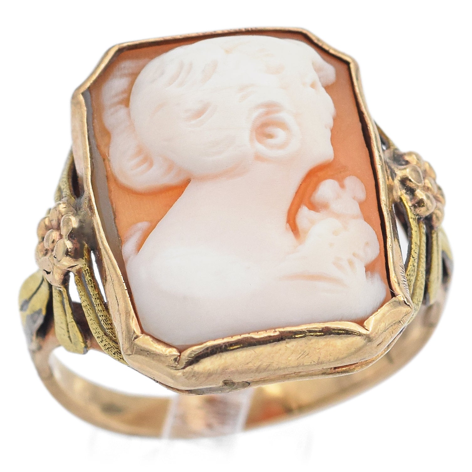 Antique 10K Yellow Gold Cameo Shell Cocktail Ring Size 5.5