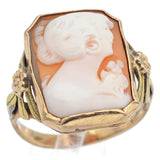 Antique 10K Yellow Gold Cameo Shell Cocktail Ring Size 5.5