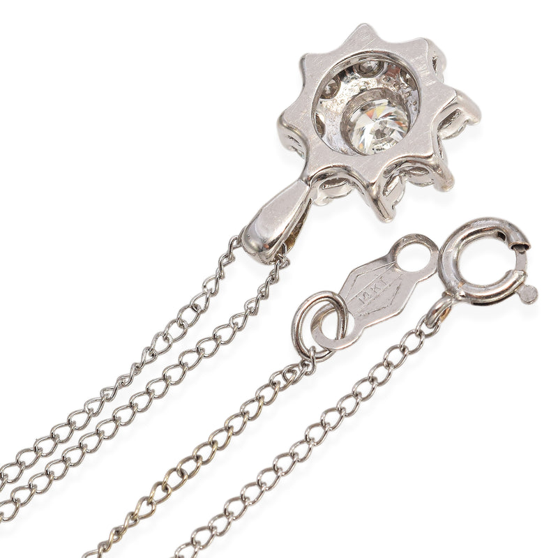 14K White Gold Floral Halo Diamond Pendant Necklace